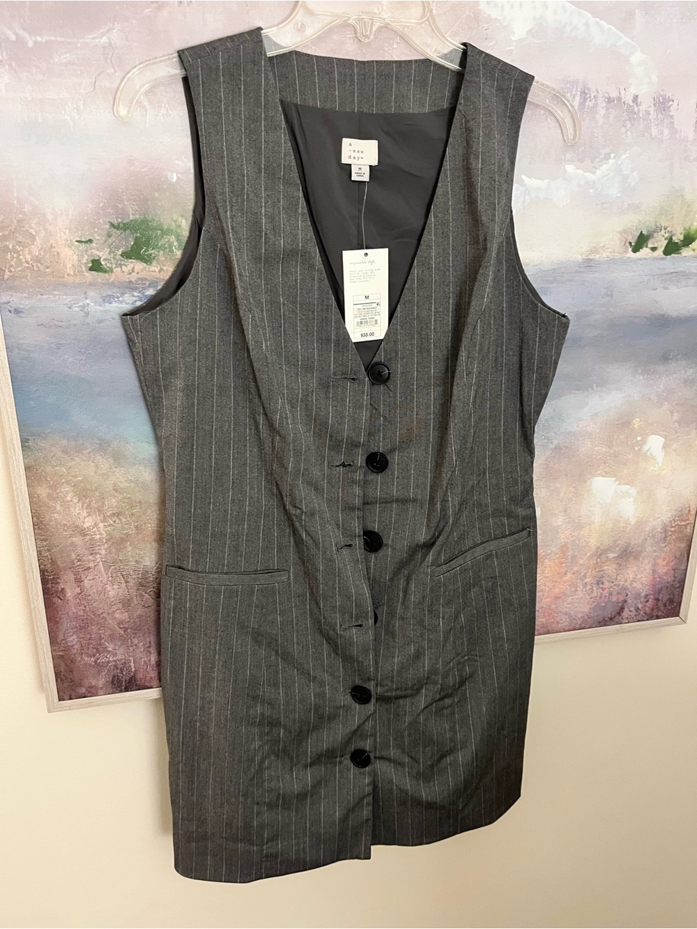 a new day Charcoal Pinstripe Sleeveless Button Dress